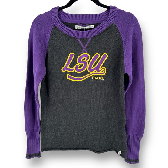 LSU Louisiana State University Tigers Pullover Sweater Womens Sz M Purple Raglan - Picture 1 of 8